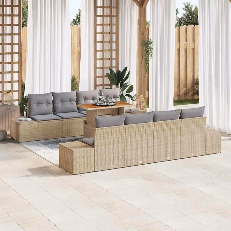 Maison Exclusive - Set da giardino con divano, 9 pezzi, rattan sintetico beige