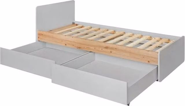 Letto bambino 90x200 collezione BIBOU, color grigio e rovere. Cassetti inclusi