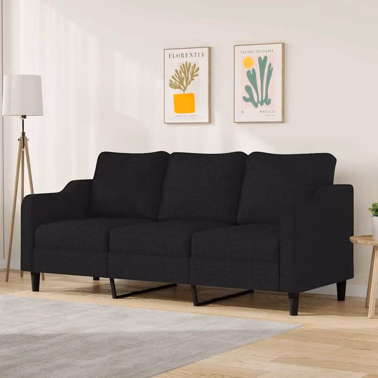Divano a 3 posti moderno vidaXL in tessuto nero con struttura in metallo L: 198 cm, P: 80 cm, H: 77 cm