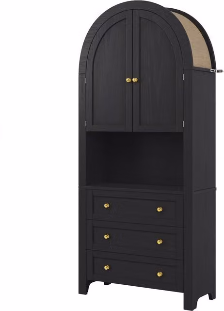 Mobile contenitore moderno con ante, cassetti e vano espositivo per cucina o soggiorno, Nero, L: 70 cm, P: 35 cm, H: 180 cm – 1