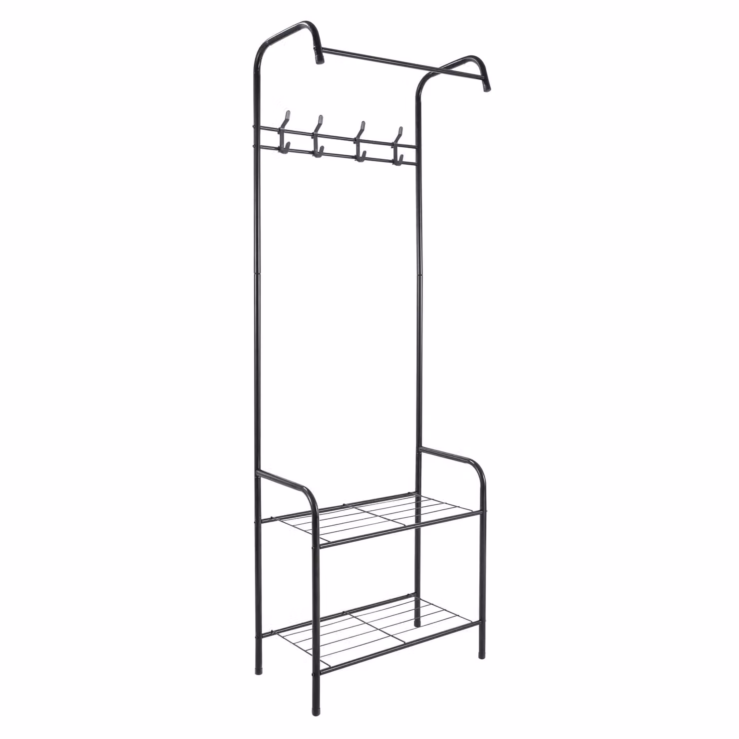 Appendiabiti Vestiamo Casa in metallo nero con 2 ripiani e 4 ganci, H 170 cm x L 61 cm x P 30 cm