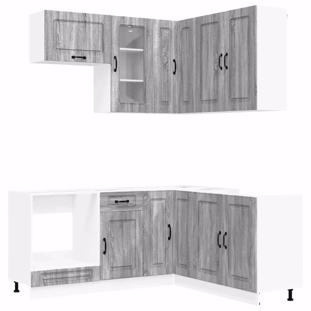 Unità Cucina Moderna vidaXL KALMAR 8 Pezzi Grigio con Ante in Vetro e Ripiani Interni – 2