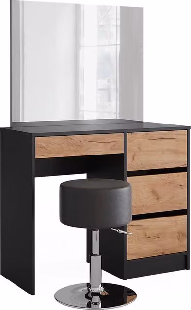 Tavolo da toilette Sherry Antracite/Rovere dorato 90 x 140 cm con specchio e sgabello Vicco
