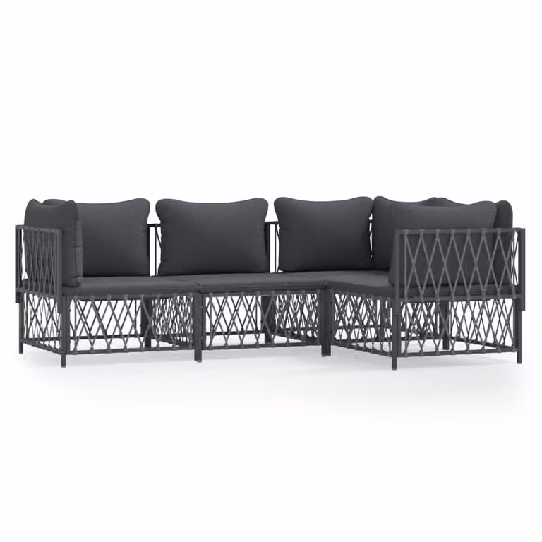 Set Salotto da Giardino 4 pz con Cuscini in Acciaio Antracite