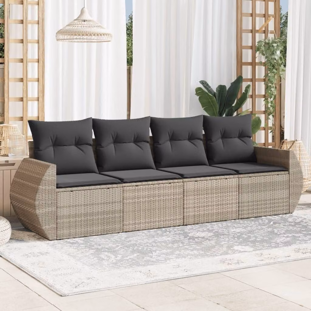 Maison Exclusive - Set Divano da Giardino 4pz con Cuscini Grigio Chiaro Polyrattan
