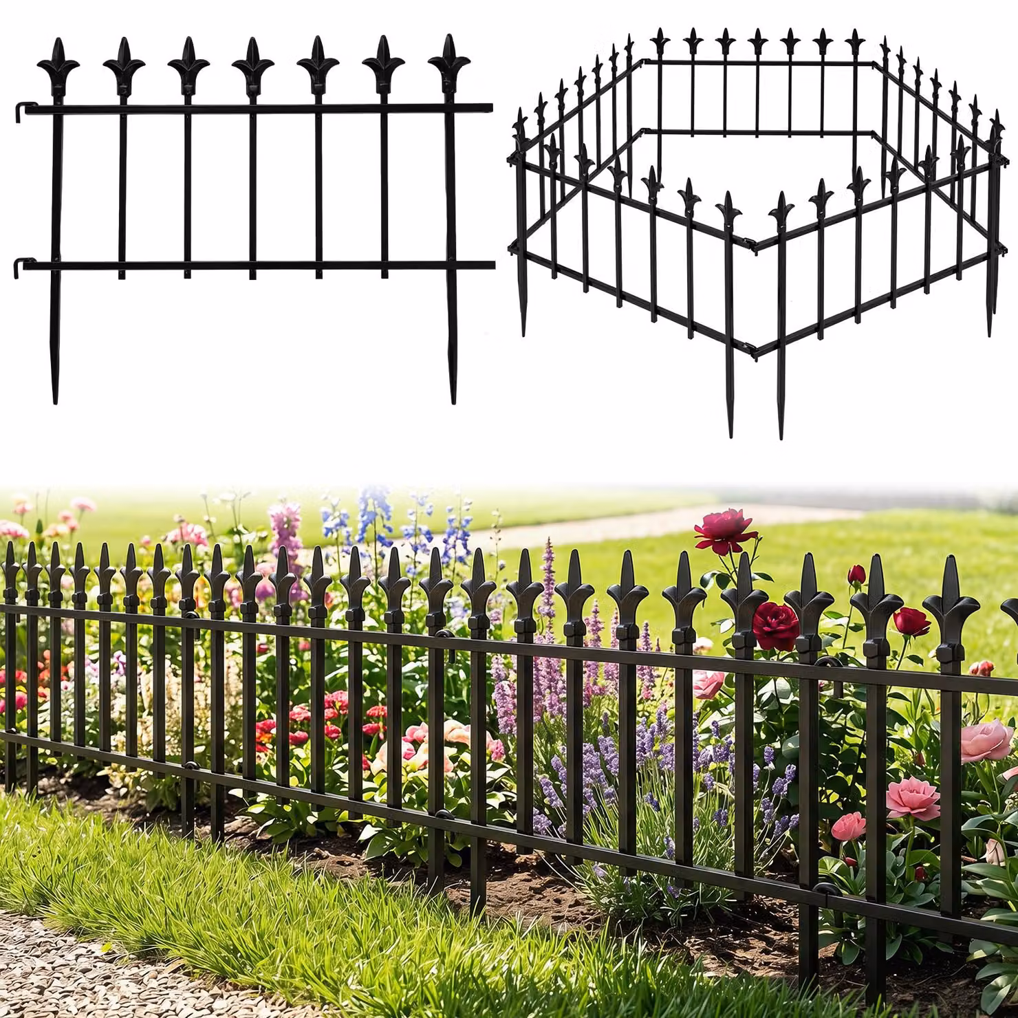 COSTWAY, set di 5 recinzioni decorative per giardino, realizzata in metallo, dimensioni 56 cm (larghezza) x 44 cm (altezza)