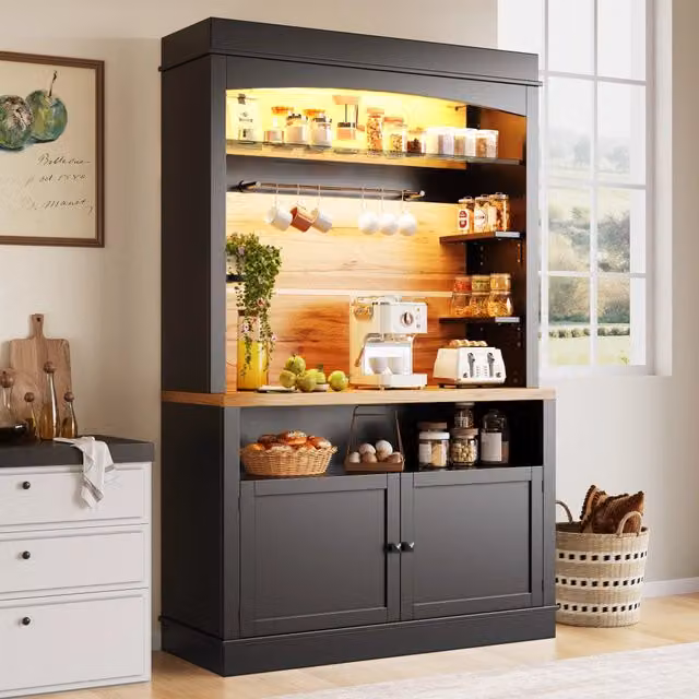 Vetrina con Ripiani e LED ¨C MINIMAL ¨C Nero, 107x43x184 cm