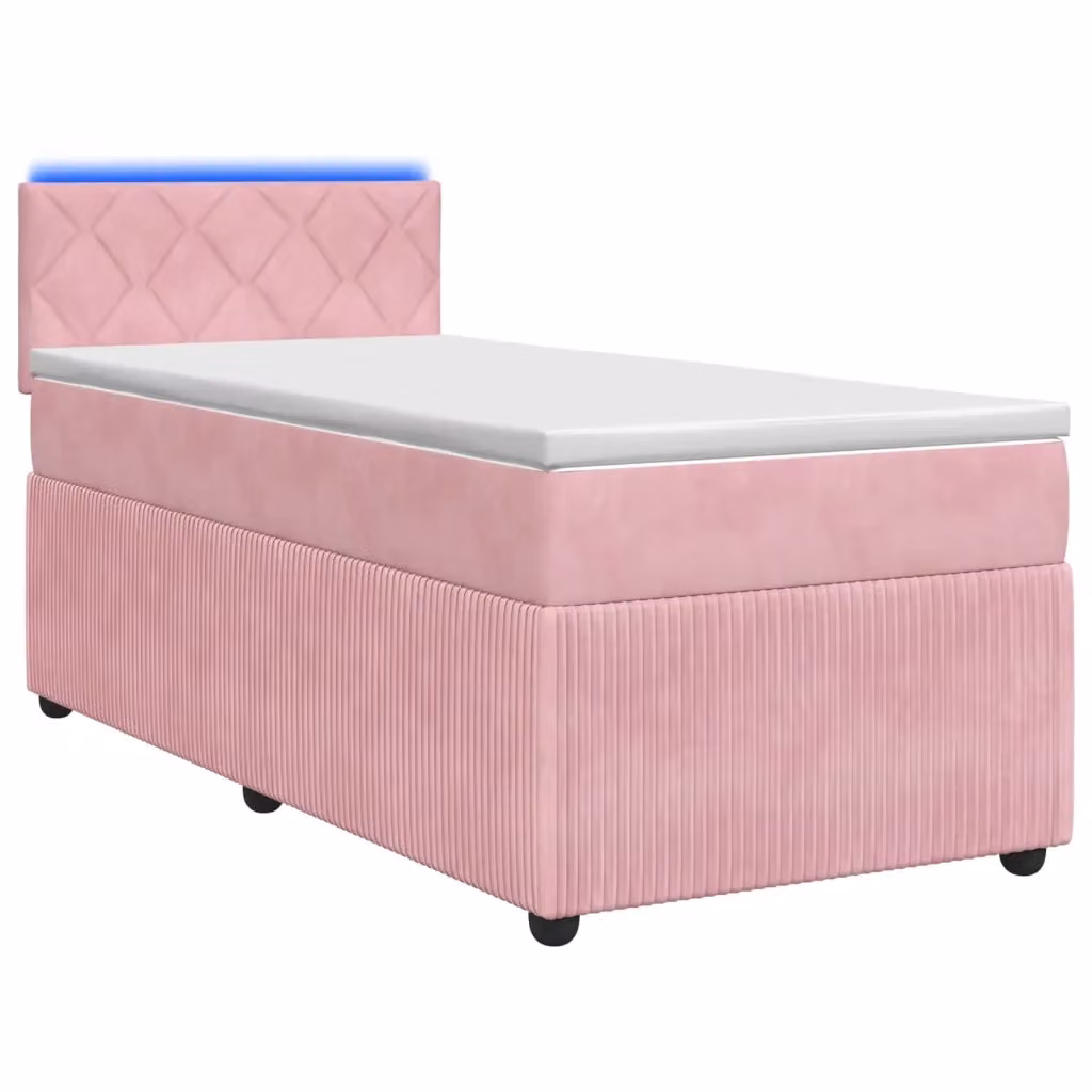 Letto box spring con materasso ibrido vidaXL in velluto rosa e bianco con base a sollevamento, illuminazione sottostante e porta USB, L/P: 90 x 190 cm – 2