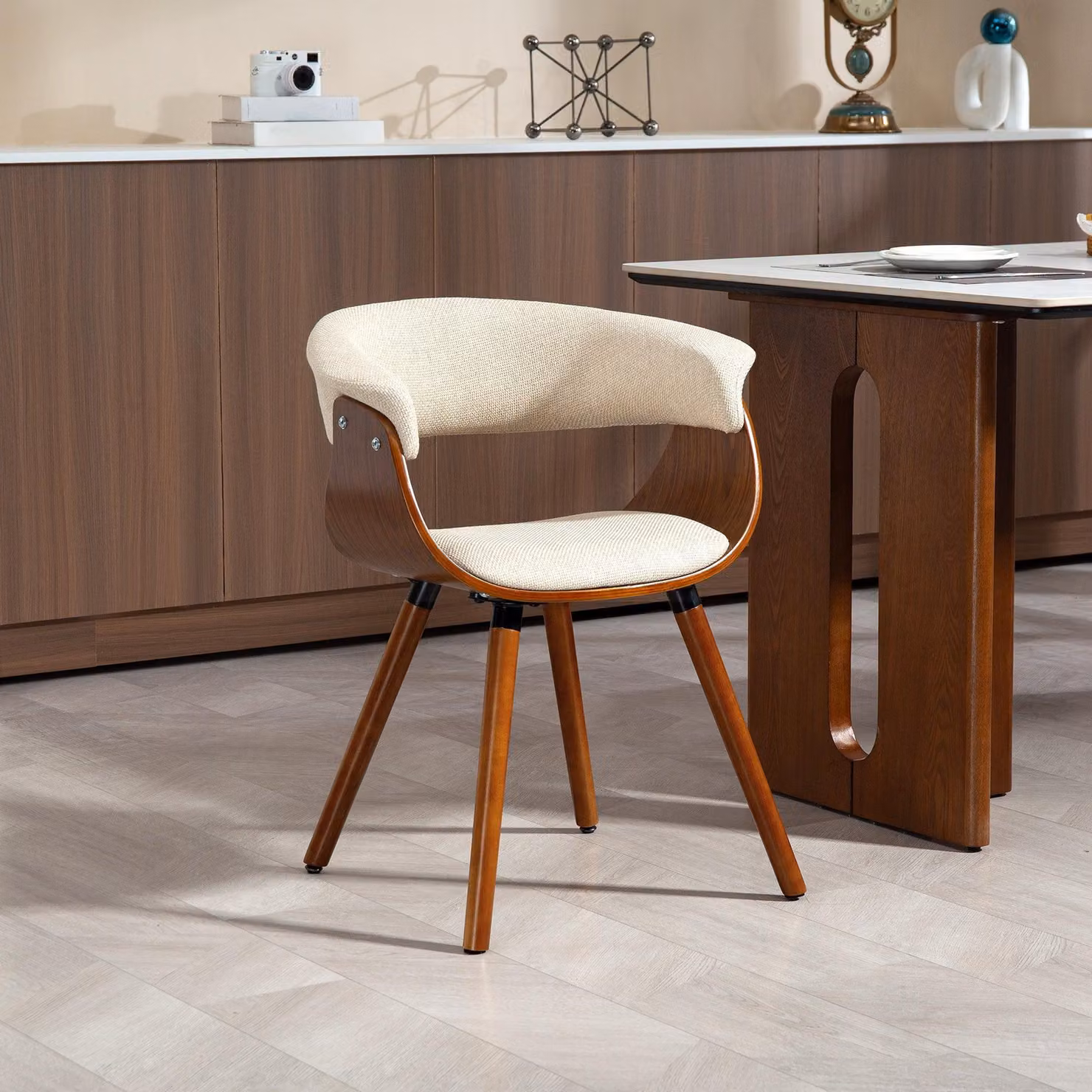Sedia da pranzo - Sedia - Sedia per zona pranzo - Sedia da pranzo senza braccioli - Tessuto effetto lino