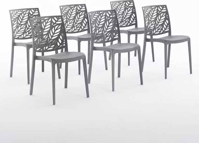 set di 6 sedie impilabili in polipropilene con fibra di vetro per uso esterno e giardino, bar e ristoranti, cucina design moderno - DAFNE - Grigio scuro