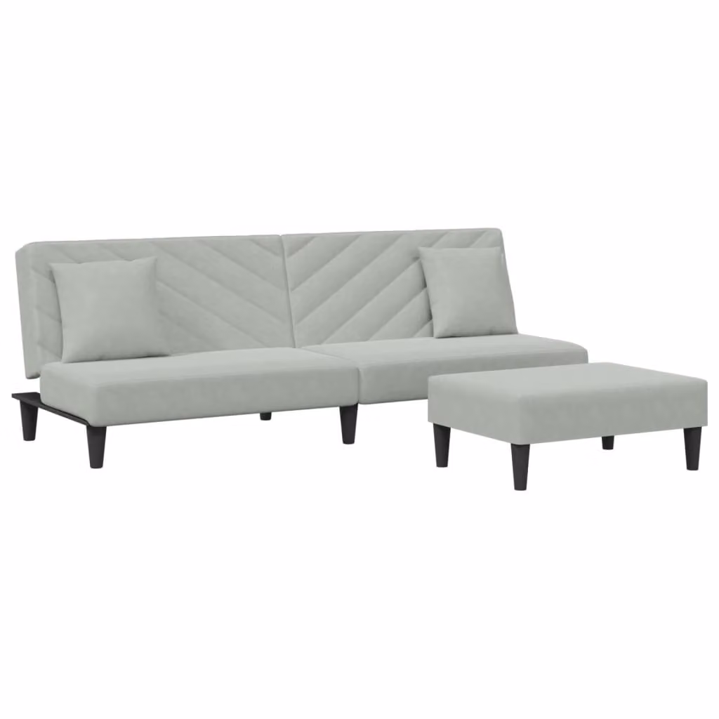 set divano 2 pezzi con cuscini in velluto grigio chiaro