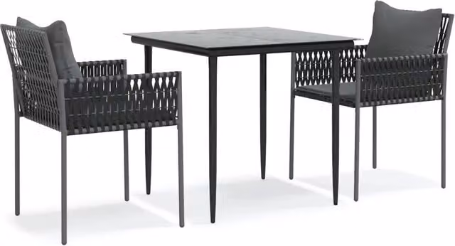 Set Pranzo da Giardino 3pz | Set Salotto da Giardino con Cuscini in Polyrattan e Acciaio