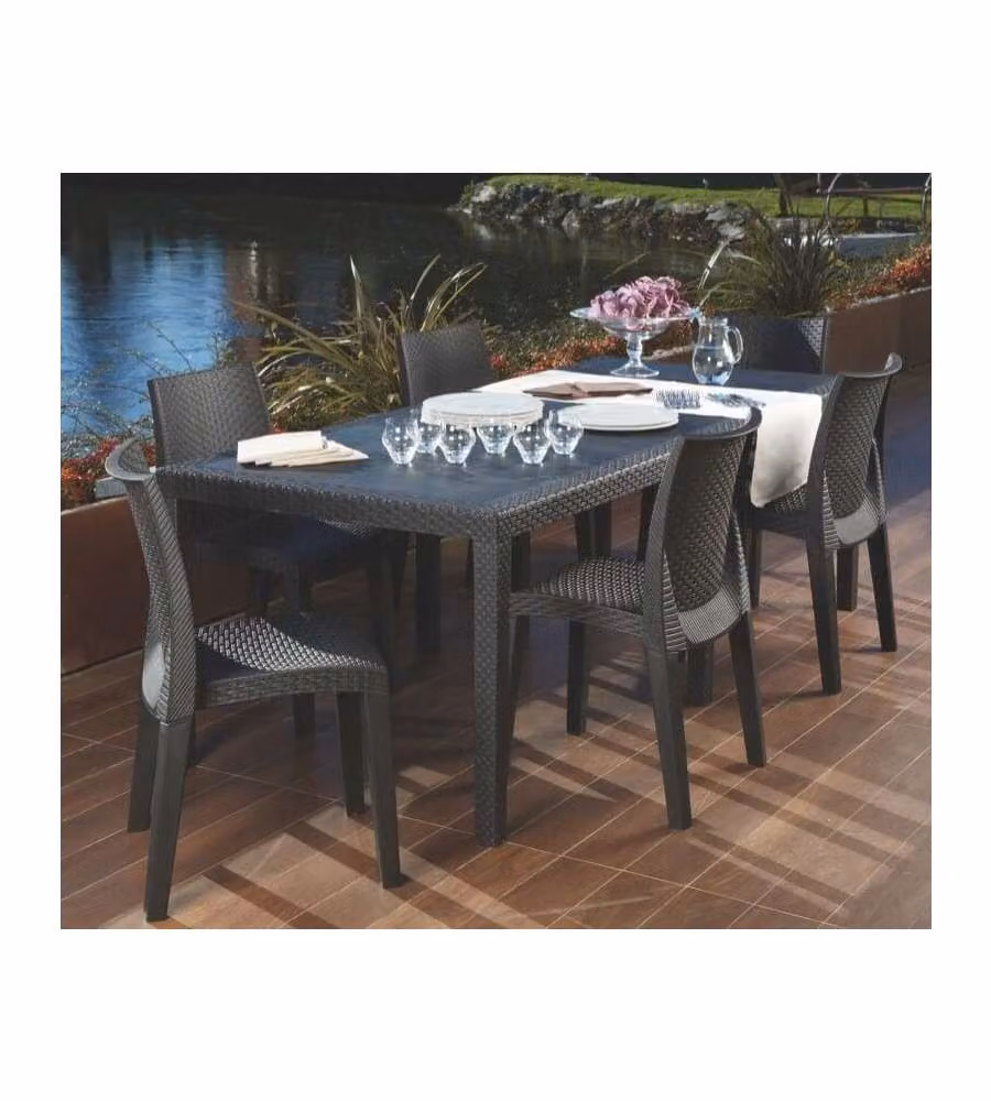 Tavolo da giardino rettangolare allungabile Queen Ipae Progarden in polipropilene effetto rattan colore antracite L: 220 cm, P: 90 cm