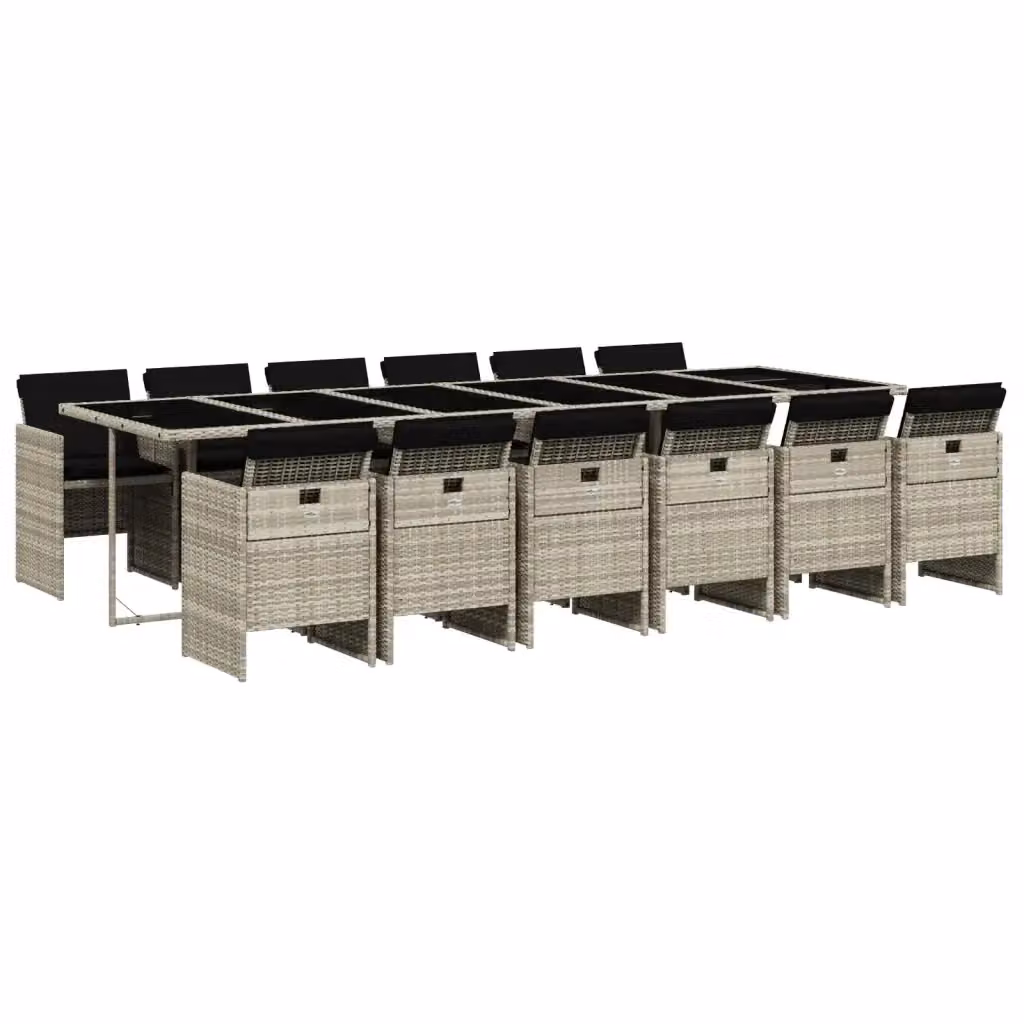 Set da pranzo da giardino vidaXL in polyrattan con cuscini e tavolo in vetro, 13 pezzi, grigio antracite – 2