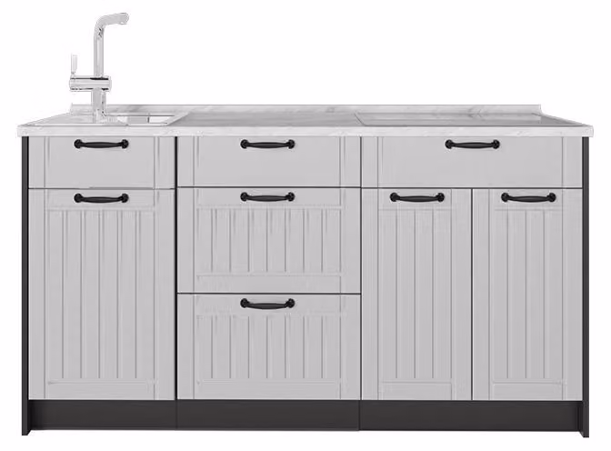 Cucine componibili piccole Vicco Fame-Line Bianco rustico 150 cm, PL Marmo, Model 65401