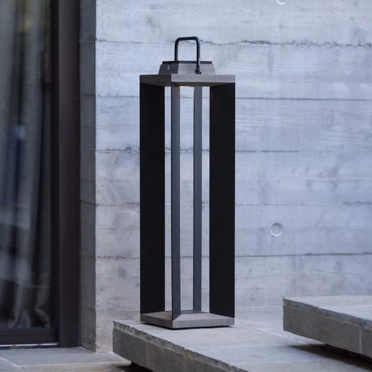Les Jardins Lanterna solare LED Teckalu, grigio/nero, 60 cm dimmerabile, Nero, Alluminio, Lampade solari