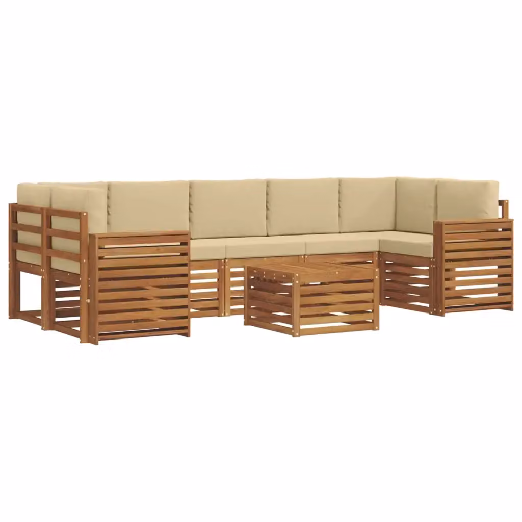 Set di divani da esterno a L vidaXL in legno di acacia con tavolino e cuscini, colore beige e sabbia – 2
