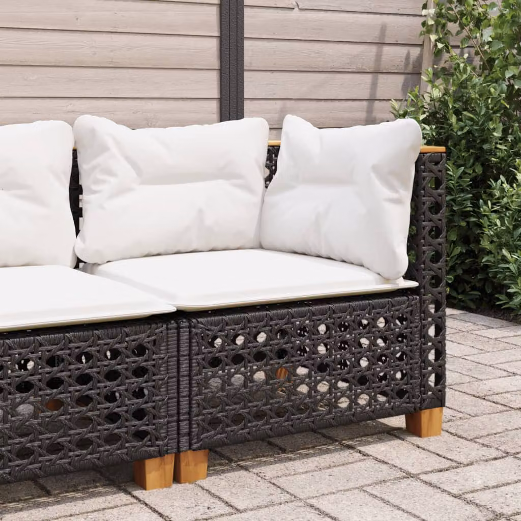 vidaXL Divano Angolare da Giardino in Polyrattan con Cuscini Imbottiti e Rivestimenti Rimovibili, Nero e Bianco