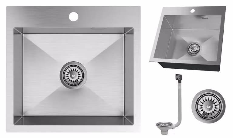 Granitan - Lavello acciaio inox - Lavandino 48x45 cm - Lavello cucina cromato - con sifone - SILVO48
