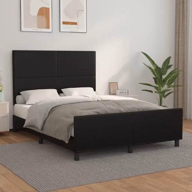 Letto con giroletto e testiera vidaXL in similpelle nero 140 x 190 cm