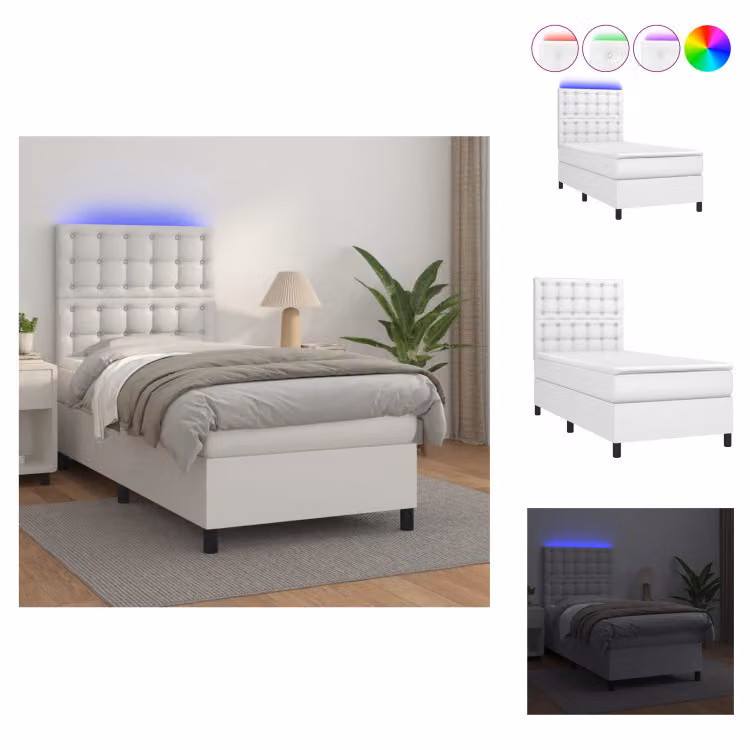 vidaXL Letto a molle con materasso e LED bianco 90x200 cm in Similcuoio - Letti e strutture letto
