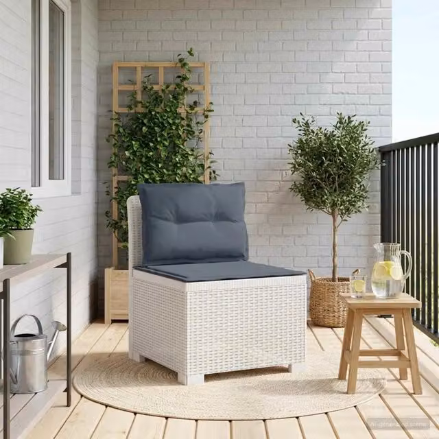 Divano da giardino a 1 posto con cuscini in aspetto rattan e design moderno per esterno, grigio e bianco, L: 70 cm, P: 62 cm, H: 55 cm – 1
