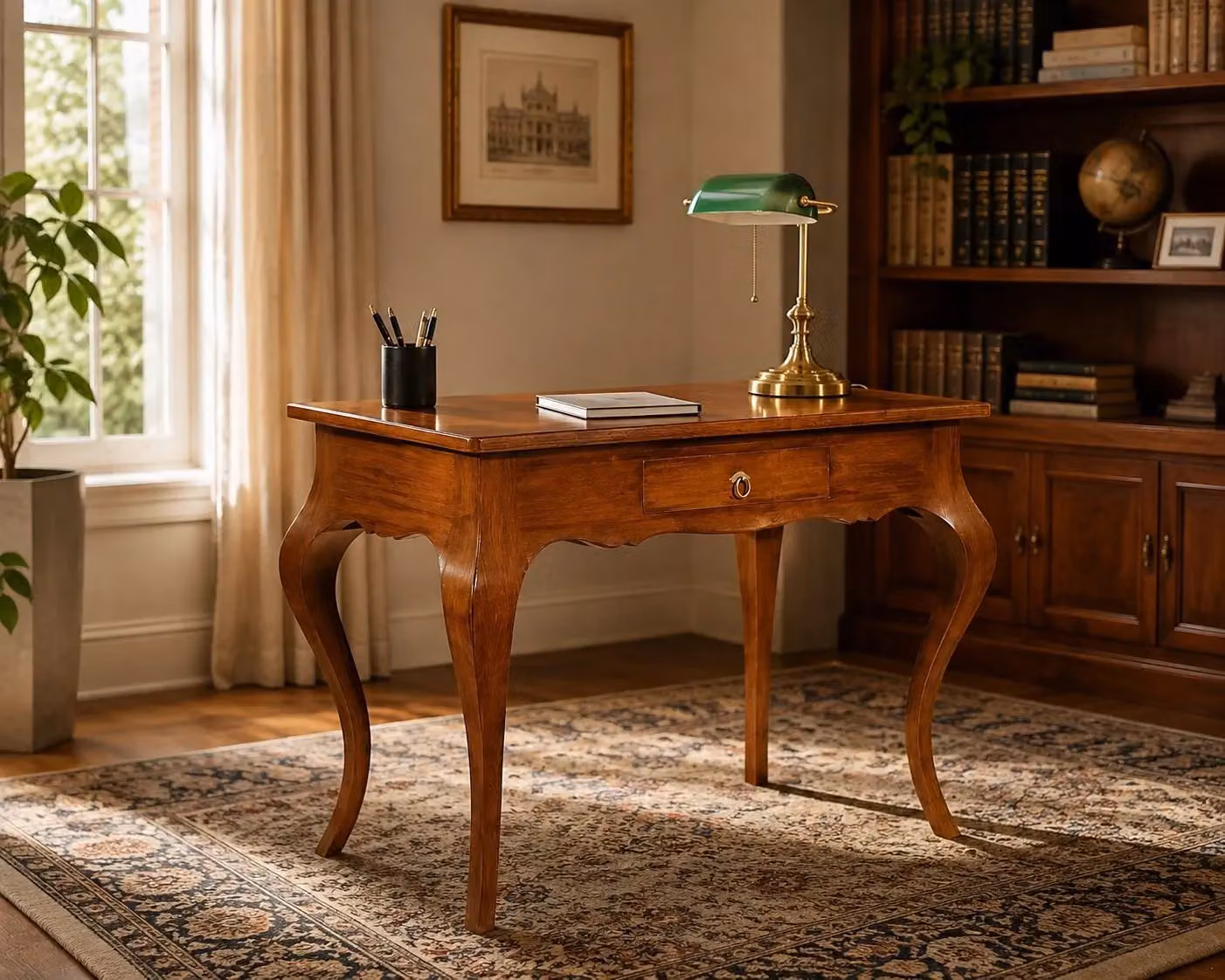 Scrivania sagomata con 1 cassetto in legno Mobili 2G colore noce L: 112 cm, P: 57 cm, H: 80 cm – 1
