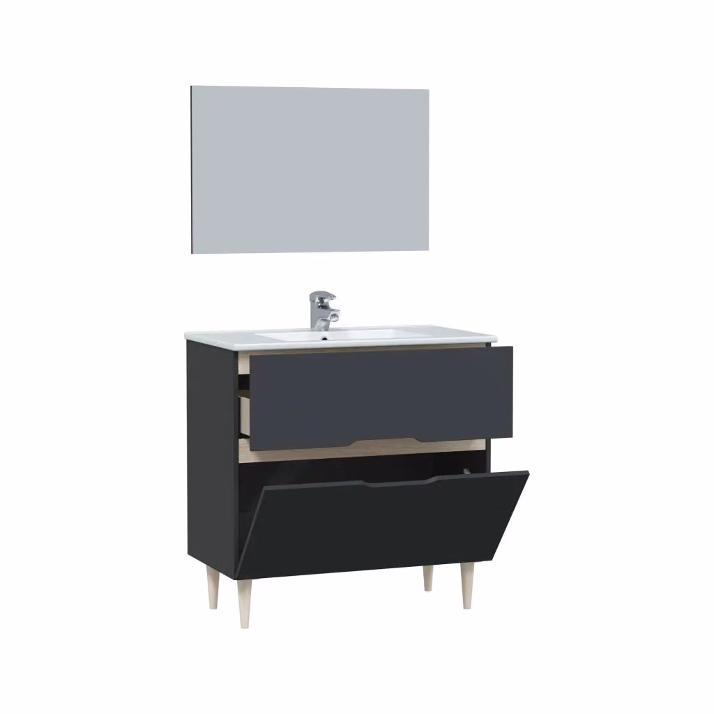 Mobile sottolavabo Avona DMORA con specchio, colore Antracite e Rovere, L: 80 cm, P: 45 cm, H: 80 cm – 2