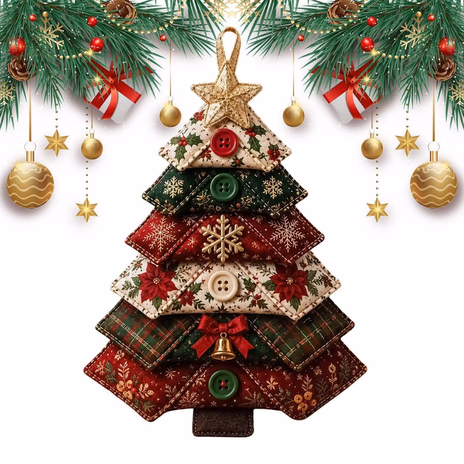 Kit per realizzare un patchwork natalizio, ideale per principianti, con motivo a albero di Natale