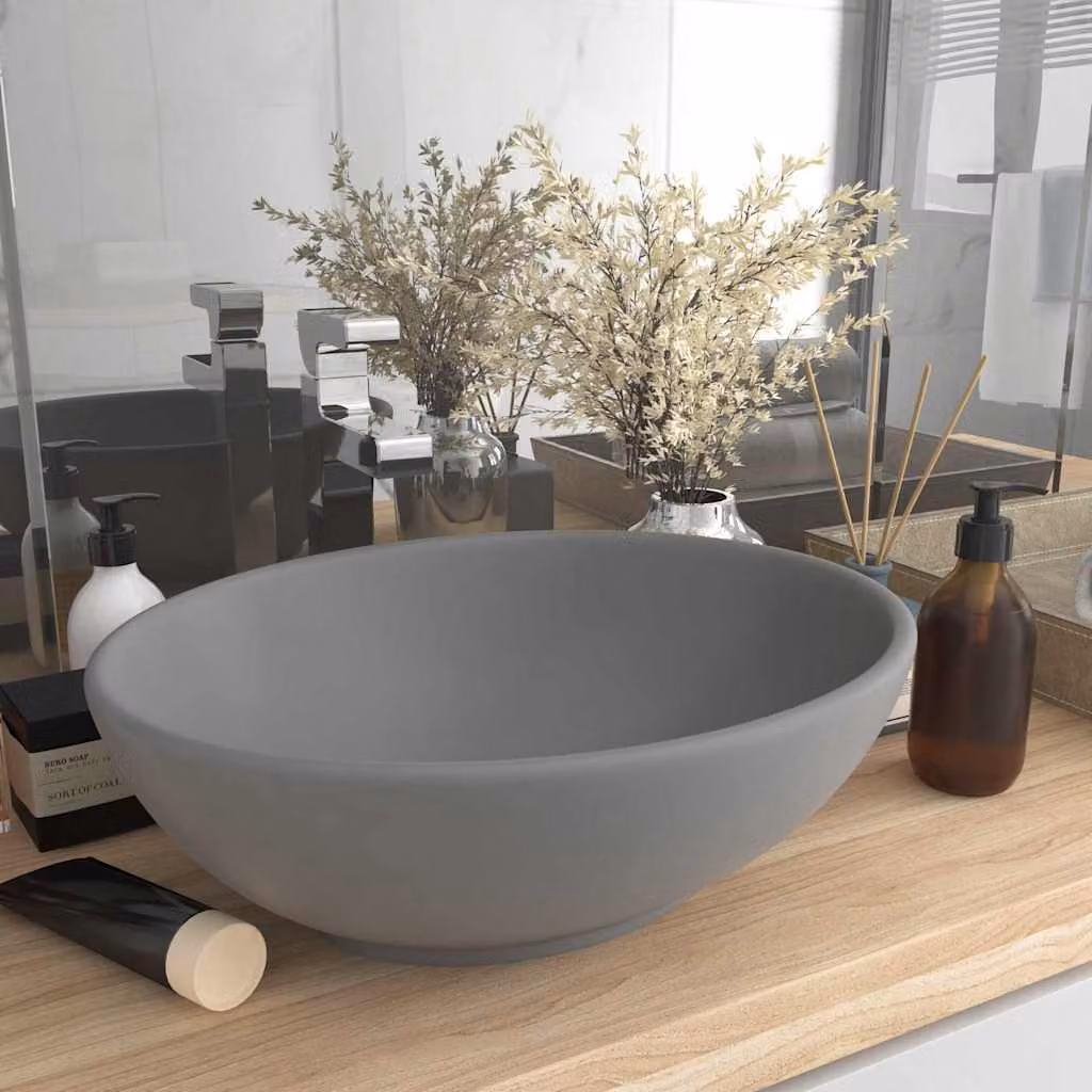 Lavandino da appoggio ovale in ceramica vidaXL Grigio, L 40 cm x P 33 cm x H 13,5 cm – 1