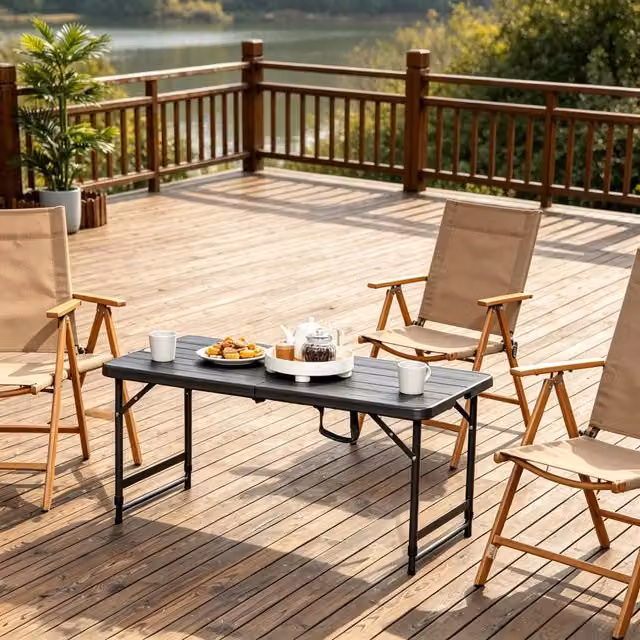 Tavolo da giardino pieghevole e regolabile in altezza REDOM, rettangolare, nero e grigio, L: 118 cm, P: 60 cm, H: 74 cm