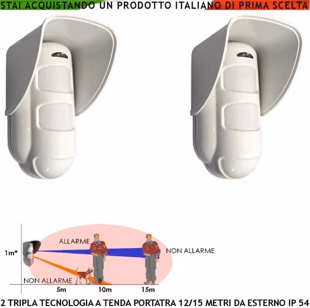 Set di 2 sensori di movimento esterni Securvera con tripla tecnologia 2 PIR e microonde, portata 15 metri, colore bianco, alimentazione cablata 12V