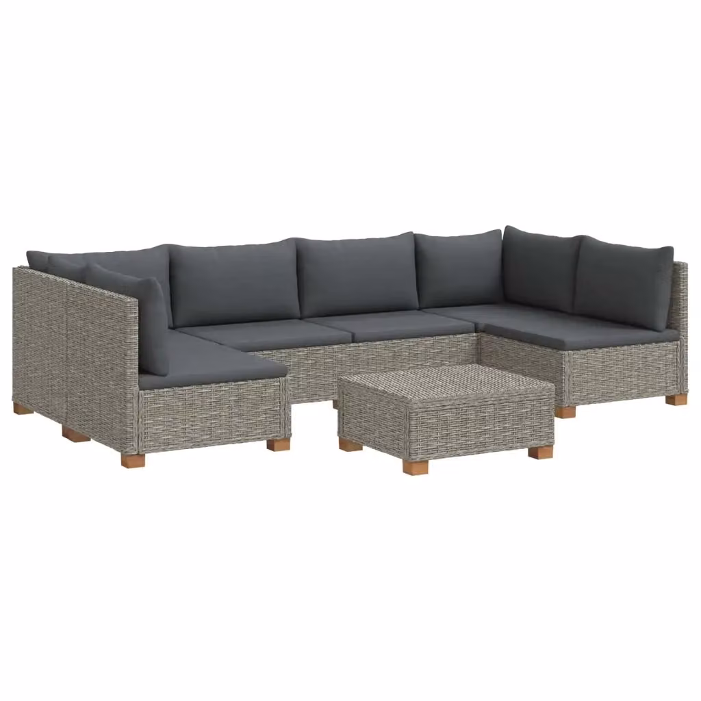 Set Lounge da Giardino vidaXL in Polyrattan con Cuscini Grigi e Tavolino, 7 Pezzi – 2
