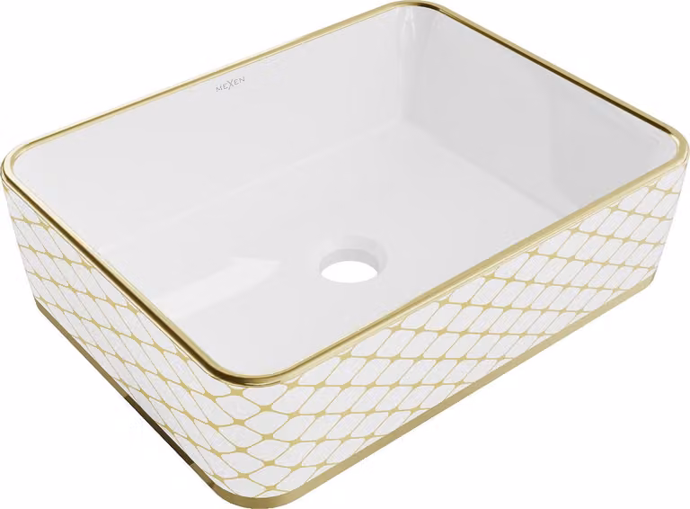Mexen Catia lavabo da appoggio 48 x 37 cm, bianco/oro motivo a griglia - 21314809