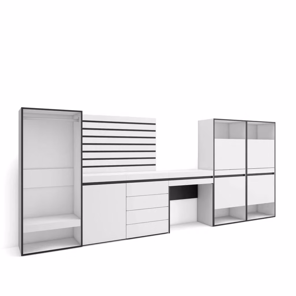 Armadio Aperto SKRAUT HOME Bianco con Cassetti e Ripiani per Camera da Letto o Ingresso L: 357 cm, P: 35 cm, H: 145 cm – 2