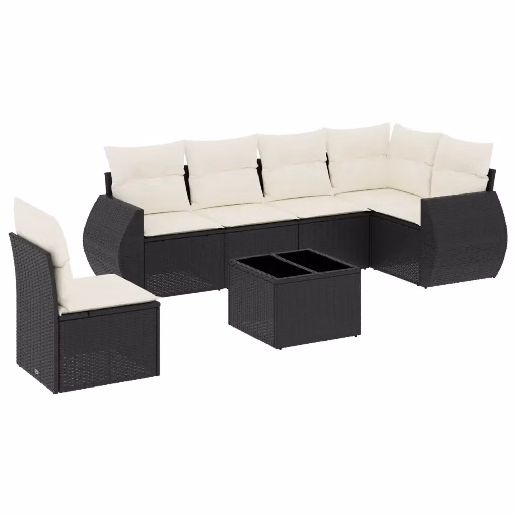vidaXL Set Divano da Giardino a L con 7 Pezzi in Polyrattan Nero e Cuscini Imbottiti – 2