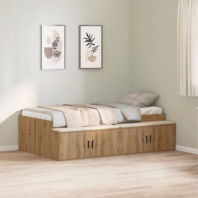 Struttura letto moderno con cassetto vidaXL in legno color rovere marrone 90 x 190 cm