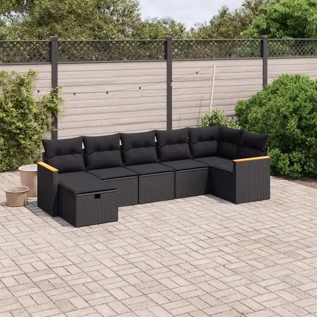 Set Divani da Giardino con Cuscini 7pz Nero Polyrattan 3265311