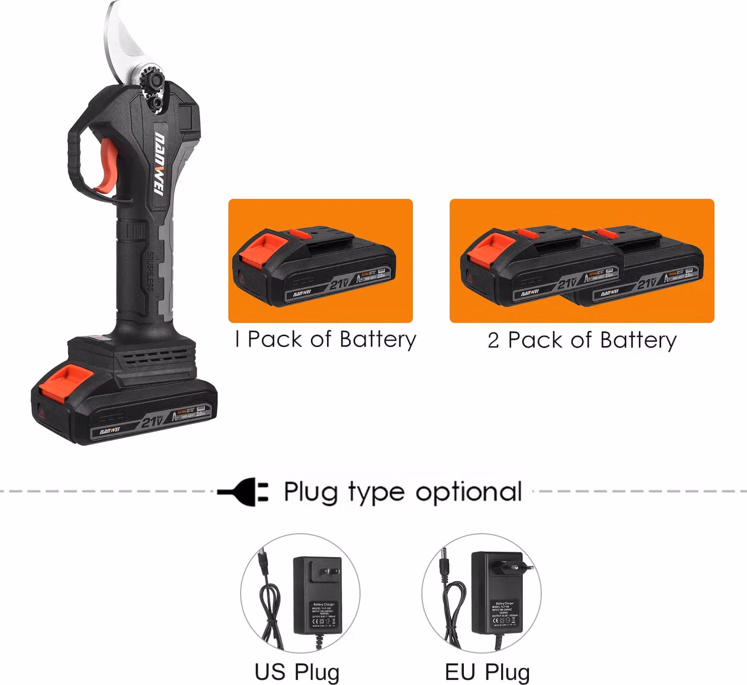 21V Brushless Cordless cesoie elettriche ricaricabili 10Ah batteria al litio alimentata Albero ramo potatore giardino cesoie 30 millimetri di diametro di taglio con lama di ricambio 2000mAh