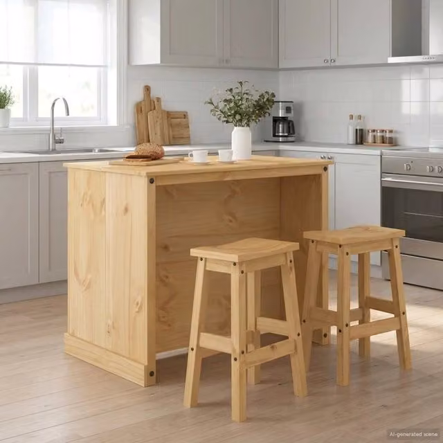 Set isola da cucina 3 pz vidaXL Cera di Miele in legno di pino, colore marrone e beige, L 112 x P 77 x H 91,5 cm