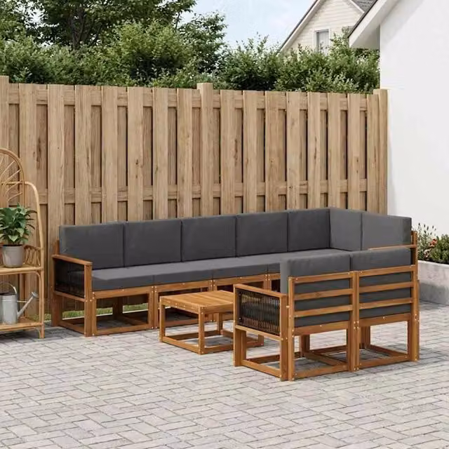Set di divani da esterno 9 pz Naturale e Antracite Poliestere 3385333