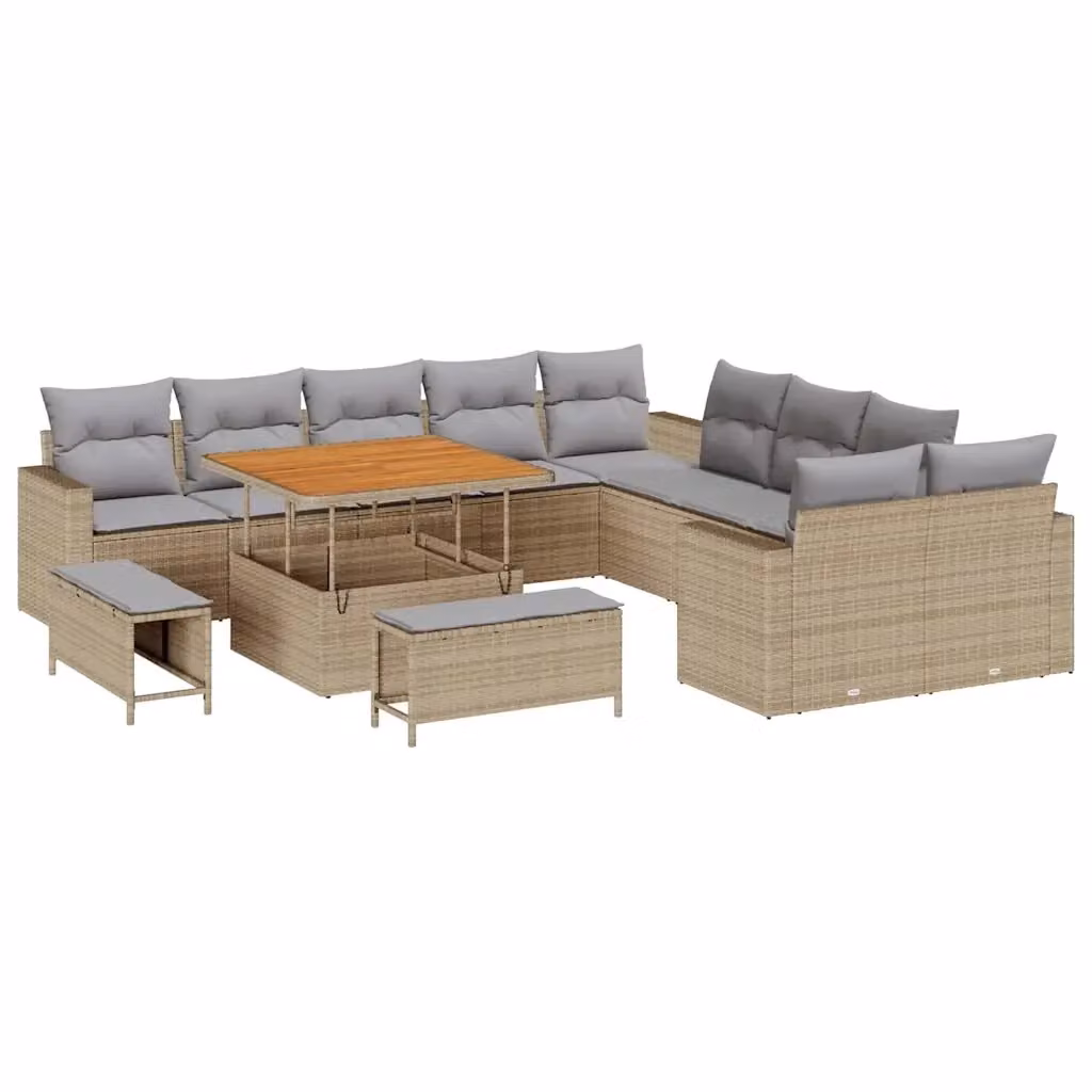 Set Divano da Giardino vidaXL a forma a U in Polyrattan Beige con Cuscini e Tavolino – 2