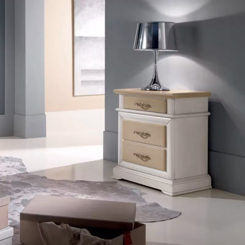 Comodino con 3 cassetti bicolore bianco e beige Mobili 2G L: 57 cm, P: 38 cm, H: 66 cm – 1