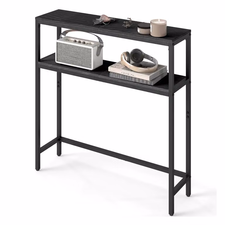 Consolle da Ingresso Moderna con 2 Ripiani, Grigio Antracite + Nero Inchiostro / 80l cm