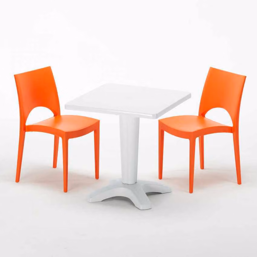 Tavolo quadrato bianco e 2 sedie in polipropilene colorato per interni Grand Soleil Paris Patio - Arancione