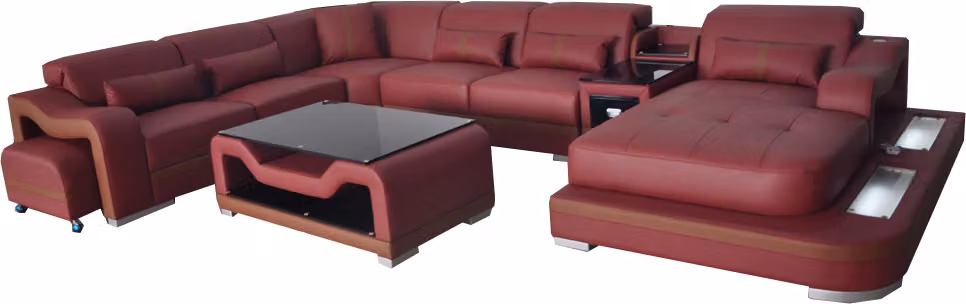 Leder Wohnlandschaft Garnitur Design Modern Ecke Sofa Couch U-Form G8027G Tisch