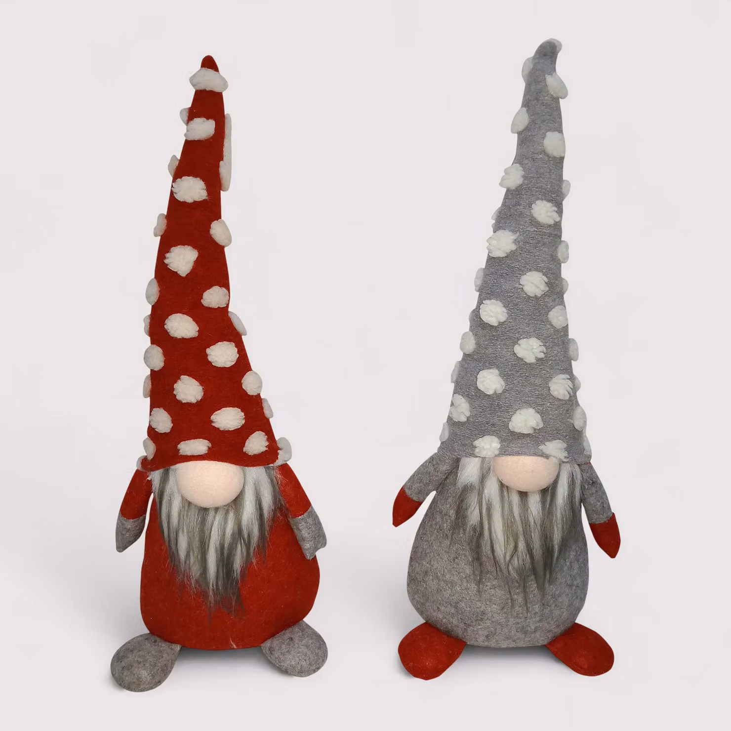 Coppia di gnomi di Natale decorativi in stoffa grigi e rossi