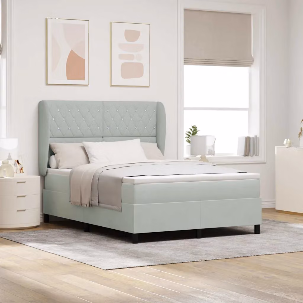 Letto a molle ibrido con testiera vidaXL in velluto grigio, L 160 x P 200 cm
