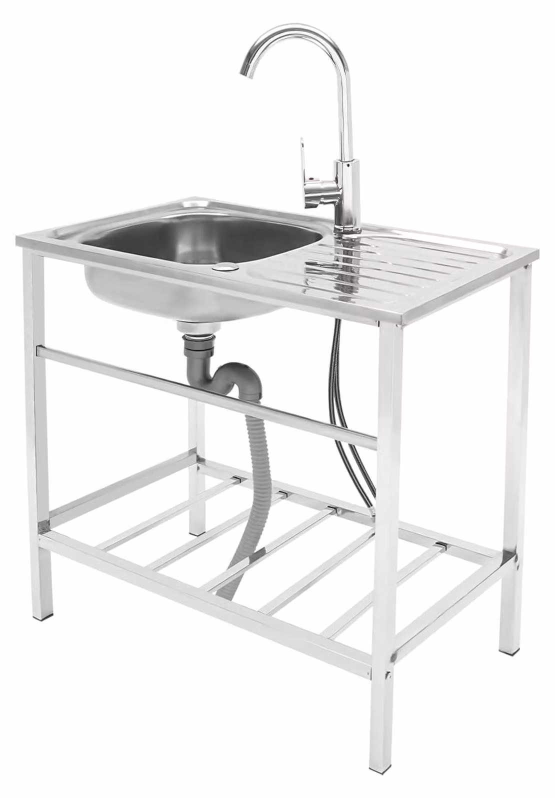 Lavello da cucina indipendente Acciaio inox argento - 75 x 40 x 76 cm - Con rubinetto e piano di lavoro - Lavello da cucina con mensola e asta portautensili