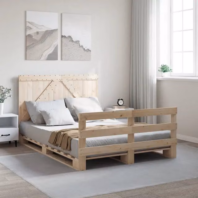 Giroletto con Testiera 140x200 cm in Legno Massello di Pino 3281558
